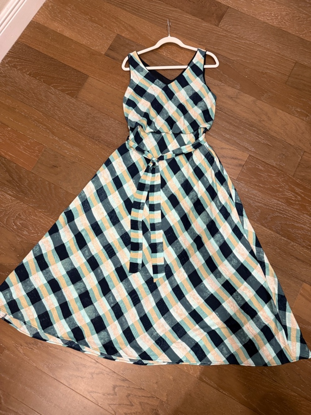 NIC+ZOE Navy, Cream & Yellow Plaid Maxi Dress